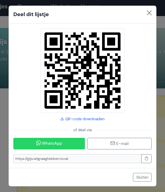 Verlanglijstje delen via WhatsApp, e-mail of QR-code