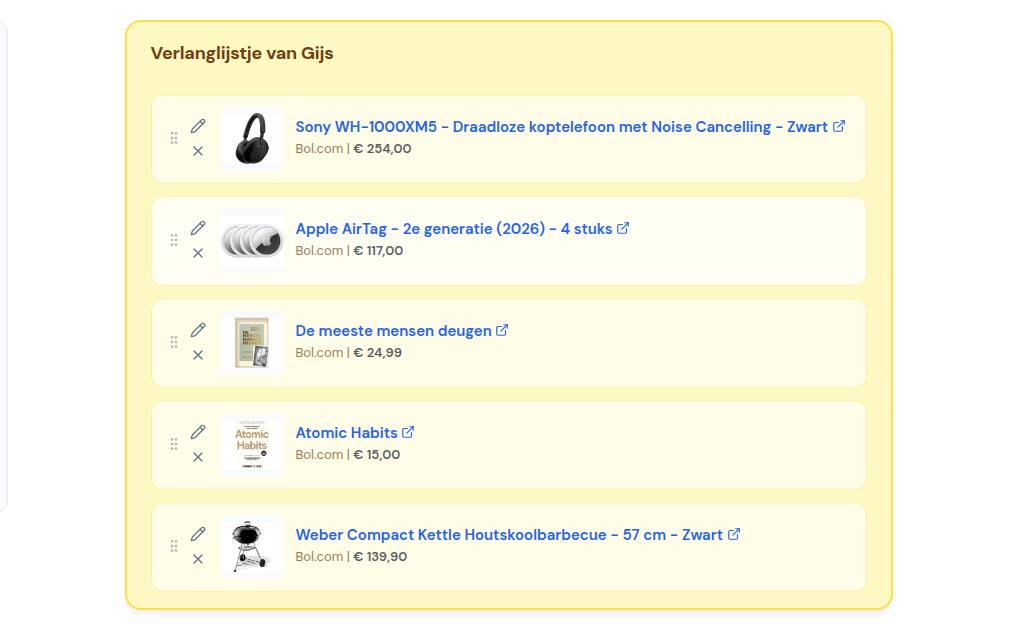 Wensen toevoegen aan je verlanglijstje met zoeksuggesties